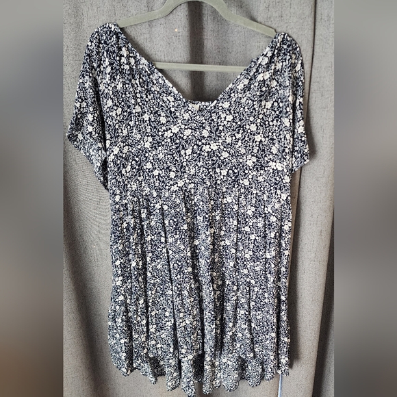 Knox Rose Dresses & Skirts - Knox Rose Floral Short Sleeve Dress – Size XL  Boho Peasant Style Navy & White